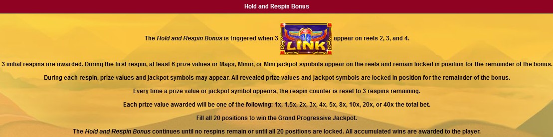 Scarab Link HOLD AND RESPIN BONUS